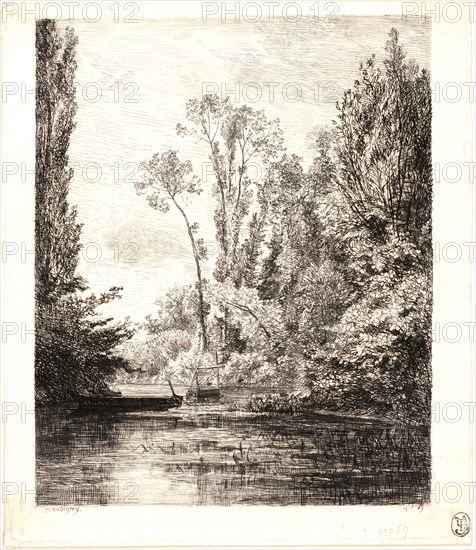Charles FranÃ§ois Daubigny (French, 1817 - 1878). The Fishing Pool (The Vierge Islands at Bezons), 1850. Etching on wove paper. Plate: 187 mm x 159 mm (7.36 in. x 6.26 in.). Fourth of four states.