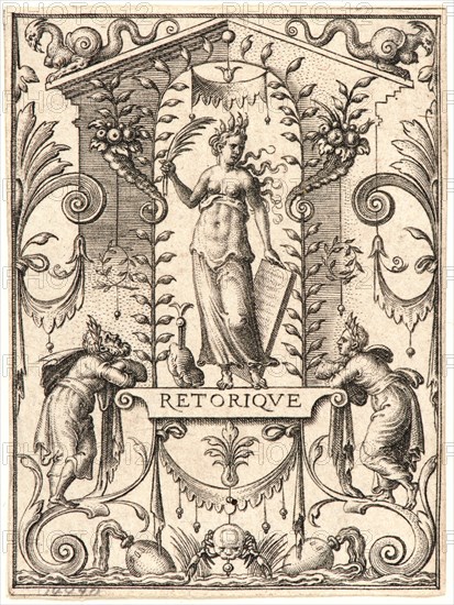 Etienne Delaune (aka Ãâtienne Delaune) (French, ca. 1519-1583). Rhetoric (La Rhetorique). From The Sciences. Engraving.