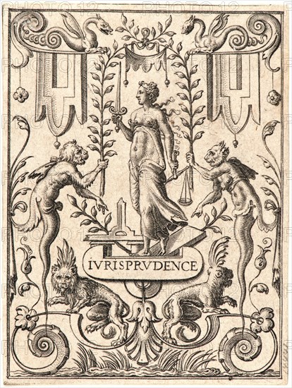 Etienne Delaune (aka Ãâtienne Delaune) (French, ca. 1519-1583). Jurisprudence (La Jurisprudence), . From The Sciences. Engraving.