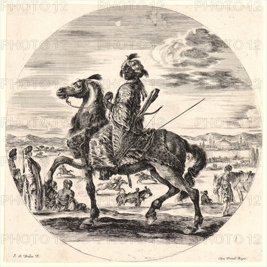 Stefano Della Bella (Italian, 1610 - 1664). Cavalier nÃ¨gre se dirigeant vers la gauche, 1651. Etching. Second state.