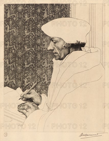 Félix Bracquemond (French, 1833 - 1914) after Hans Holbein the Younger (German, 1497/1498 - 1543). Portrait of Erasmus of Rotterdam, 1863. Etching. First of ten states.