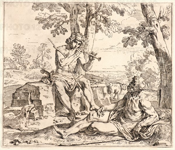 Simone Cantarini (Italian, 1612 - 1648). Mercury and Argus, 17th century. Etching.