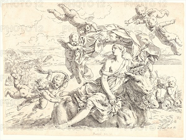 Simone Cantarini (Italian, 1612 - 1648). Rape of Europa, 17th century (printed later). Etching. Second of two states.