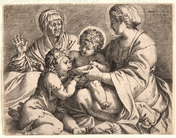 Annibale Carracci (Italian, 1560 - 1609). Virgin and Child with St. John and St. Anne, 1606. Etching.