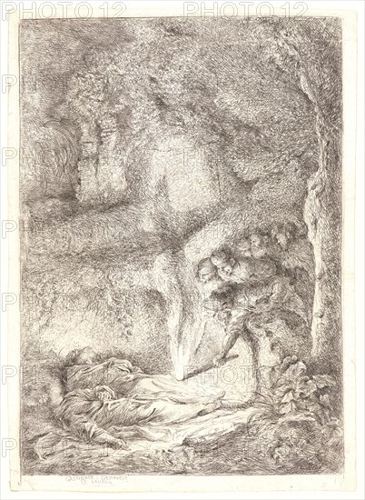 Giovanni Benedetto Castiglione (Italian, 1609 - 1664). Discovery of the Bodies of Sts. Peter and Paul, ca. 1651. Etching. Only state.