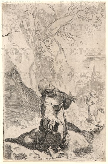 Federico Barocci (Italian, 1528 - 1612). St. Francis Receiving the Stigmata. Engraving and etching from unfinished plate with an unsuccessful attempt at multiple bite.