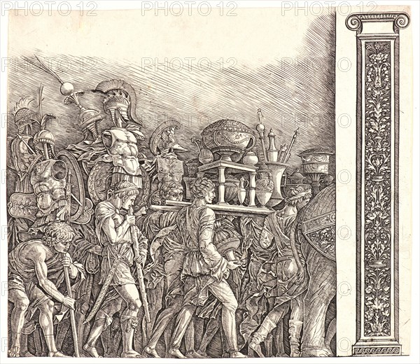 Premier Engraver (Italian, active 1495â€ì1497) after Andrea Mantegna (Italian, ca. 1431 - 1506). The Corselet Bearers, ca. 1495. From The Triumphs of Caesar. Engraving.