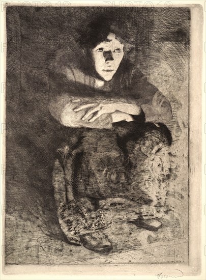 Albert Besnard (French, 1849 - 1934). In the Embers (Dans les Cendres), 1887. Etching, drypoint, and roulette on Japanese paper. Third state.