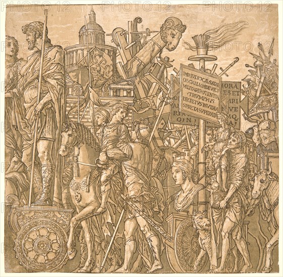 Andrea Andreani (Italian, 1558/1559 â€ì 1629) after Andrea Mantegna (Italian, ca. 1431 - 1506). The Triumphal Car, 1598. From The Triumph of Julius Caesar. Chiaroscuro woodcut. Image: 367 mm x 375 mm (14.45 in. x 14.76 in.).