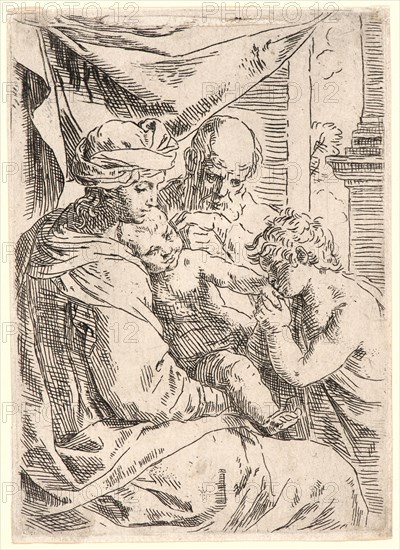 Simone Cantarini (Italian, 1612 - 1648). The Holy Family and St. John, 17th century. Etching. Third of three states.