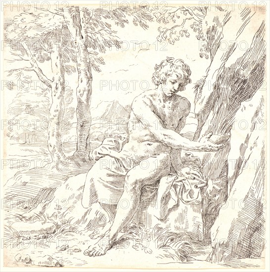 Simone Cantarini (Italian, 1612 - 1648). St. John the Baptist in the Desert, 17th century. Etching on laid paper.