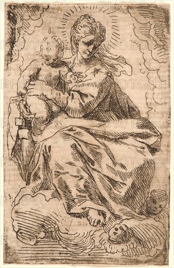 Attributed to Simone Cantarini (Italian, 1612 - 1648). The Virgin and Child on a Cloud, 17th century. Etching.