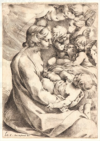 Attributed to Lodovico Carracci (Italian, 1555 - 1619). Virgin and Child with Angels. Etching. Plate: 164 mm x 115 mm (6.46 in. x 4.53 in.).
