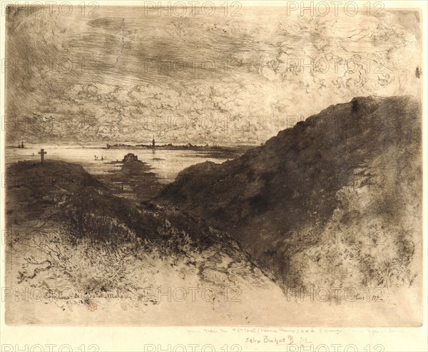 Félix Hilaire Buhot (French, 1847 - 1898). The Cliff, Bay of St. Malo (La Falaise, Baie de St. Malo), 1886. Etching, drypoint, and aquatint on vellum. Fourth state.