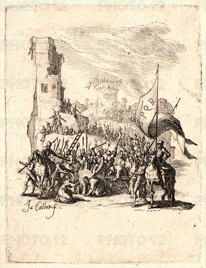 Jacques Callot (French, 1592 - 1635). The Carrying of the Cross (Le portement de croix), 1624. From The Small Passion. Etching and engraving.
