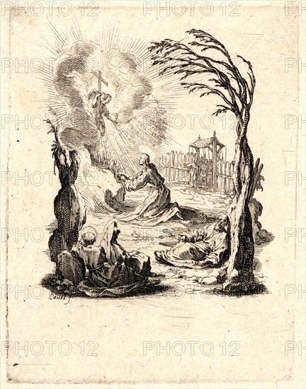 Jacques Callot (French, 1592 - 1635). Christ in the Garden of Olives (Jésus au jardin des oliviers), 1624. From The Small Passion. Etching and engraving.