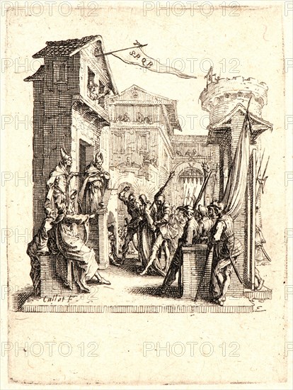 Jacques Callot (French, 1592 - 1635). Christ before Caiaphus (Jésus comparait devant caiphe), 1624. From The Small Passion. Etching and engraving.
