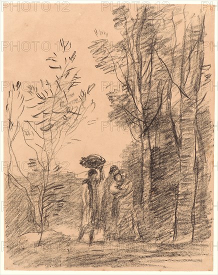Jean-Baptiste-Camille Corot (French, 1796 - 1875). The Meeting in the Grove, 1871-1872. Transfer lithograph on thin buff wove paper. Image: 278 mm x 220 mm (10.94 in. x 8.66 in.). First of two states, before signature.