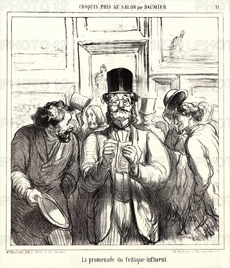 Honoré Daumier (French, 1808 - 1879). La promenade du critique influent, 1865. From Croquis Pris au Salon. Lithograph on newsprint paper. Image: 238 mm x 217 mm (9.37 in. x 8.54 in.). Second of two states.