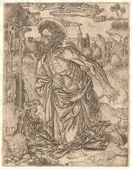 Anonymous (Italian). St. Jerome in Penitence, ca. 1500. Engraving on laid paper. Plate: 220 mm x 168 mm (8.66 in. x 6.61 in.).