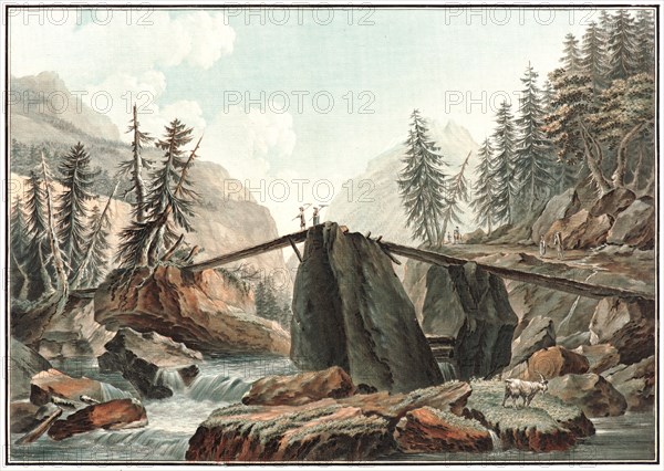 Charles-Melchior Descourtis (French, 1753-1820). The Devil's Bridge, ca. 1780- 1790. Etching, engraving, and aquatint (and mezzotint?) with mixed methods, printed in colors. Plate: 233 mm x 330 mm (9.17 in. x 12.99 in.). Before letters.