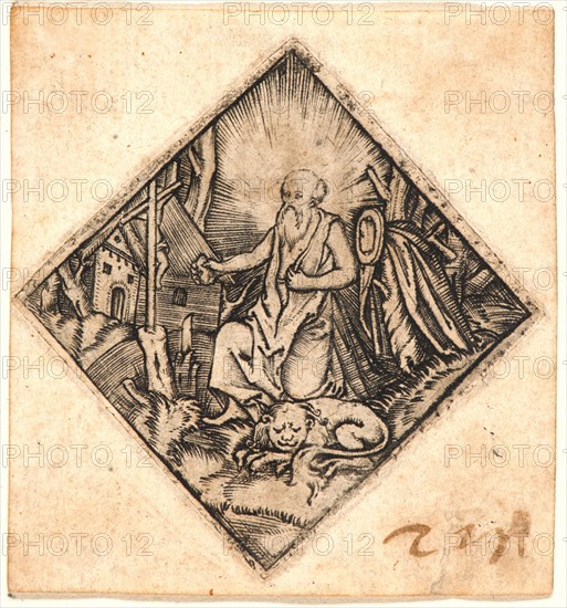 Anonymous (Italian). St. Jerome in Penitence, late 15th century - early 16th century. Engraving (niello) on laid paper, possibly laid down onto support sheet before trimming. Plate: 42 mm x 40 mm (1.65 in. x 1.57 in.).
