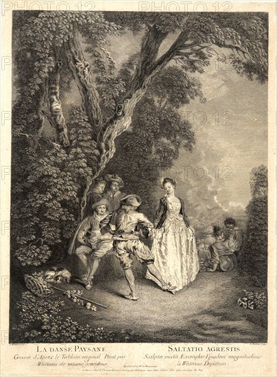 Benoit Audran, II (French, 1698-1772) after Jean-Antoine Watteau (French, 1684 - 1721). The Peasant Danse (La Danse Paysanne), before 1755. Etching and engraving on laid paper. Plate: 500 mm x 336 mm (19.69 in. x 13.23 in.). Third of three states.