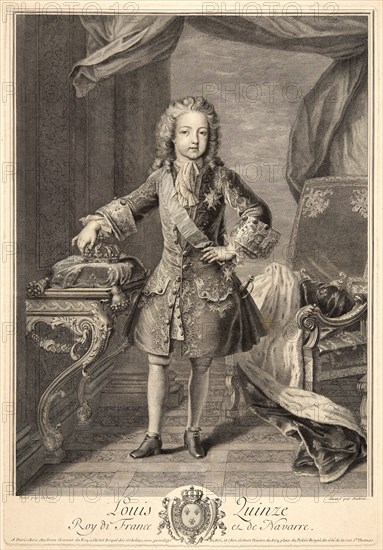Jean Audran (French, 1667-1756) after Pierre Gaubert (French, 1659 - 1741). Louis XV as a Boy, ca. 1716-1718. Etching and engraving on laid paper. Plate: 500 mm x 346 mm (19.69 in. x 13.62 in.).