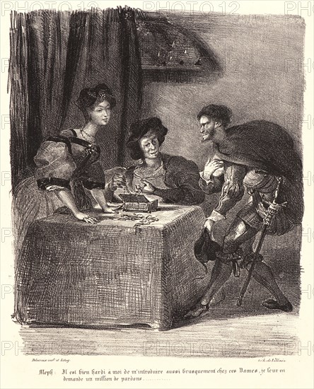 Eugène Delacroix (French, 1798 - 1863). Mephistopheles Presents Himself in Martheâ€ôs Home (Méphistophélès se présente chez Marthe), 1828. From Faust. Lithograph. Fourth of seven states.