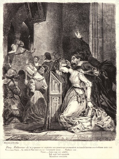EugÃ¨ne Delacroix (French, 1798 - 1863). Marguerite at the Church (Marguerite Ã  lâ€ôéglise), 1828. From Faust. Lithograph. Third of five states.