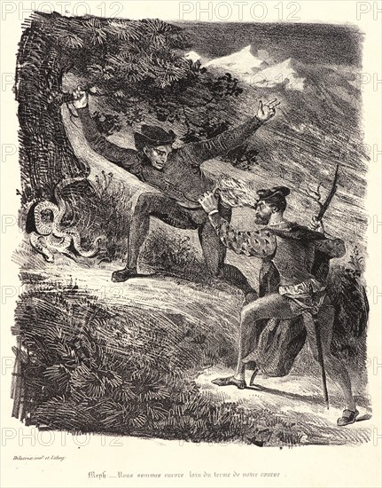 Eugène Delacroix (French, 1798 - 1863). Faust and Mephistopheles in the Hartz Mountains (Faust et Méphistophélès dans les montagnes du Hartz), 1828. From Faust. Lithograph. Fourth of seven states.