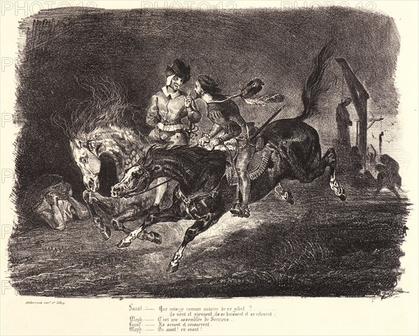 EugÃ¨ne Delacroix (French, 1798 - 1863). Faust and Mephistopheles Galloping on the Night of the Sabbath (Faust et MéphistophélÃ¨s galopant dans la nuit du Sabbat), 1828. From Faust. Lithograph. Fourth of five states.
