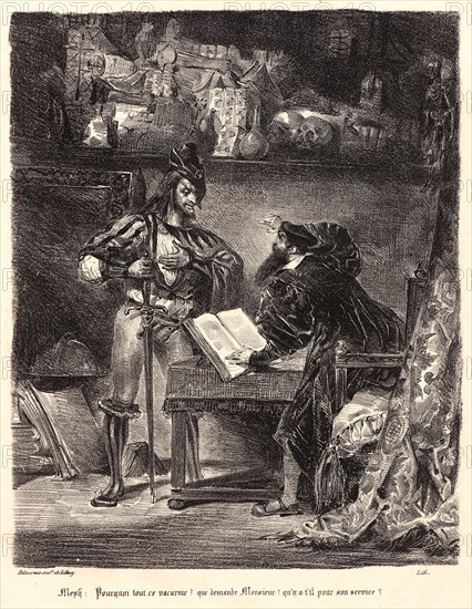 EugÃ¨ne Delacroix (French, 1798 - 1863). Mephistopheles Appearing to Faust (MéphistophélÃ¨s apparaissant Ã  Faust), 1828. From Faust. Lithograph. Third of five states.