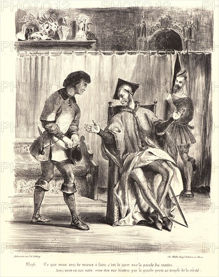EugÃ¨ne Delacroix (French, 1798 - 1863). Mephistopheles Receiving the Student (MéphistophélÃ¨s recevant lâ€ôécolier), 1828. From Faust. Lithograph. Second of two states.