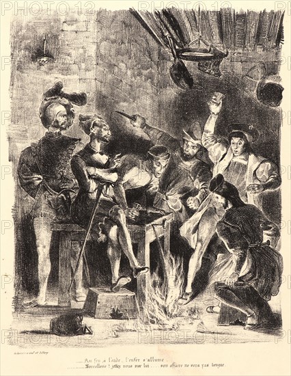 EugÃ¨ne Delacroix (French, 1798 - 1863). Mephistopheles in the Studentsâ€ô Tavern (MéphistophélÃ¨s dans la taverne des étudiants), 1828. From Faust. Lithograph. Third of seven states.