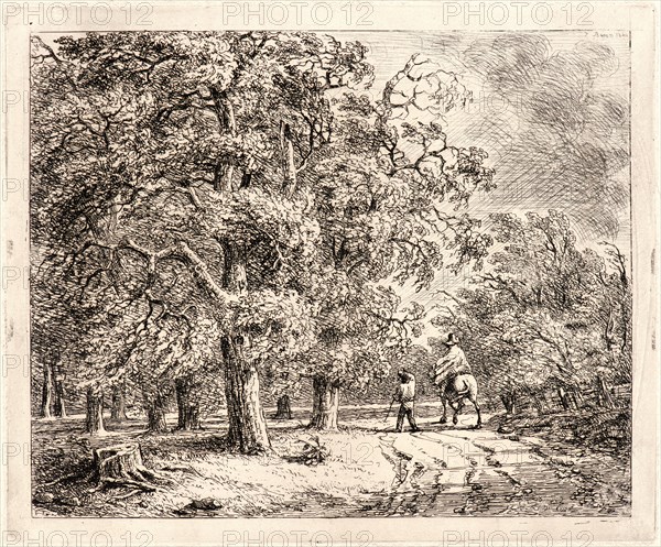 Jean Baron (aka Balthazar Jean) (French, 1788 - 1869). Cavaliers sous Bois, 19th century. Etching.