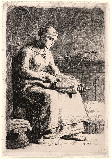Jean-FranÃ§ois Millet (French, 1814 - 1875). The Wool Carder (La Cardeuse), 1855-1856. Etching on wove paper. Plate: 256 mm x 177 mm (10.08 in. x 6.97 in.). Only state.