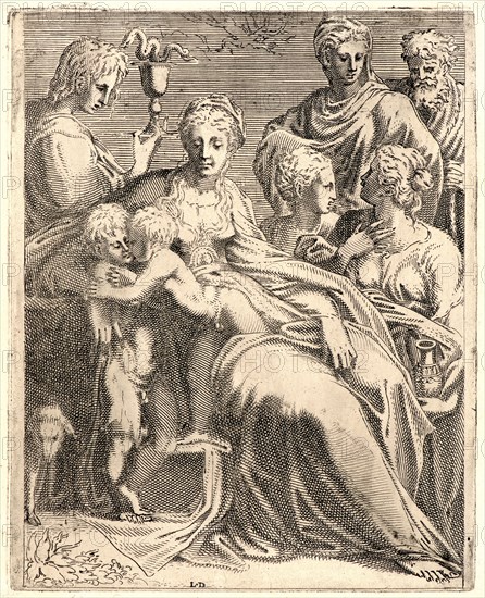 Monogrammist L. D. (aka Master LD, Leon Davent) (French, active 1540â€ì1556). The Holy Family and Saint John, 16th century. Etching.