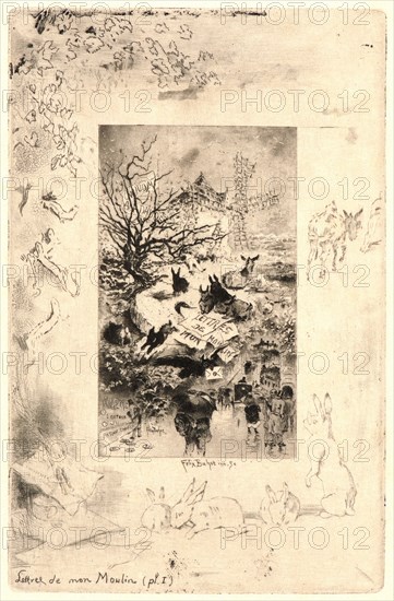 Félix Hilaire Buhot (French, 1847 - 1898). Illustrations for Daudet's Lettres de Mon Moulin, Plate 1, 19th century. From Lettres de Mon Moulin. Etching.