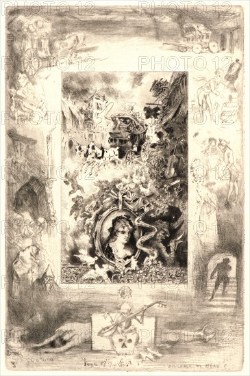 Félix Hilaire Buhot (French, 1847 - 1898). Illustrations for Daudet's Lettres de Mon Moulin, Plate 2, 19th century. From Lettres de Mon Moulin. Etching.