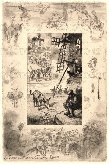 Félix Hilaire Buhot (French, 1847 - 1898). Illustrations for Daudet's Lettres de Mon Moulin, Plate 3, 19th century. From Lettres de Mon Moulin. Etching.