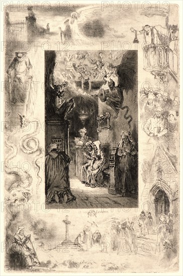 Félix Hilaire Buhot (French, 1847 - 1898). Illustrations for Daudet's Lettres de Mon Moulin, Plate 4, 19th century. From Lettres de Mon Moulin. Etching.