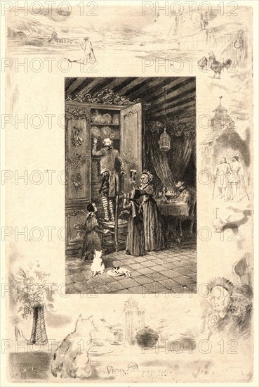 Félix Hilaire Buhot (French, 1847 - 1898). Illustrations for Daudet's Lettres de Mon Moulin, Plate 5, 19th century. From Lettres de Mon Moulin. Etching.