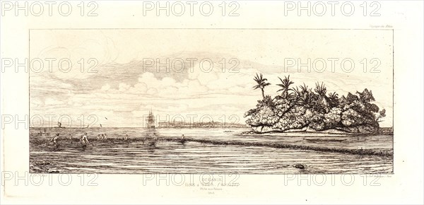 Charles Meryon (French, 1821 - 1868). Océania: Fishing, near Islands with Palms in the Uvea or Wallis Group (Océanie: Ilots Ã  Uvea), 1863. Etching. Sixth of six states.