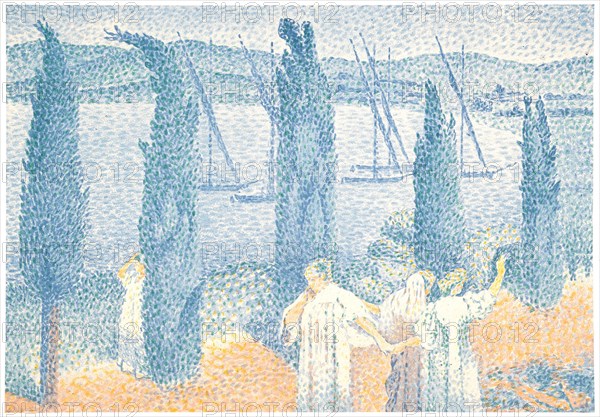 Henri Edmond Cross (French, 1856 - 1910). La Promenade (au bord du lac), 1897. From L'Album d'estampes originales de la Galerie Vollard. Lithograph printed in five colors (light blue, green, yellow, pink, and dark blue) on China paper laid down. Image: 285 mm x 410 mm (11.22 in. x 16.14 in.). Only state.