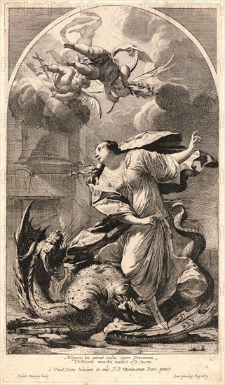 Michel Dorigny (French, 1616-1665) after Simon Vouet (French, 1590-1649). St. Margaret with the Dragon, 1639. Engraving and etching.