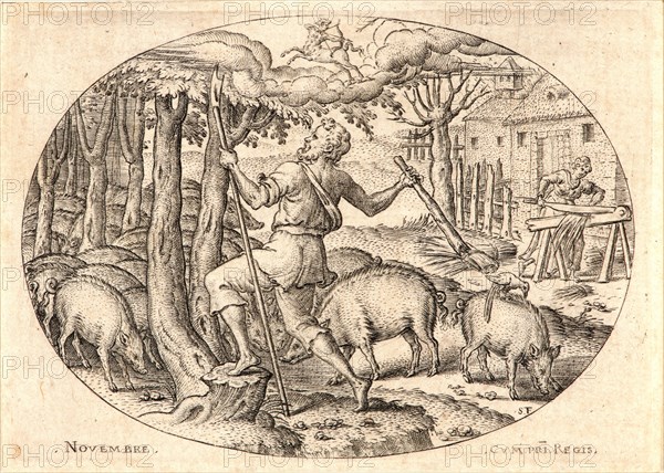 Etienne Delaune (aka Ãâtienne Delaune) (French, ca. 1519 - 1583). The Twelve Months, November, 1568. From The Twelve Months. Engraving.