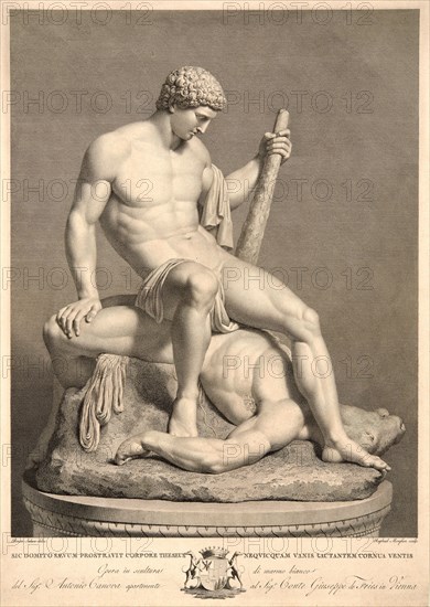 Raphael Morghen (aka Raffaello Morghen, Italian, 1758-1833) after Antonio Canova (Italian, 1757 - 1822). Theseus with the Slain Minotaurus. Engraving. Second state.