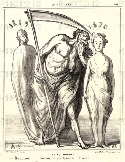 Honoré Daumier (French, 1808 - 1879). Le mot d'ordre, 1869. From Actualités. Lithograph on newsprint paper. Image: 248 mm x 204 mm (9.76 in. x 8.03 in.). Second of two states.