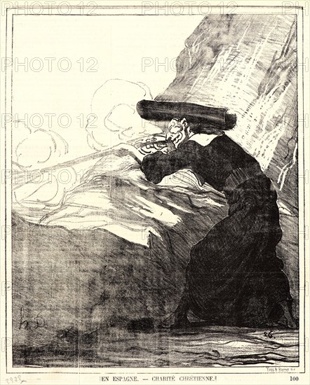 Honoré Daumier (French, 1808 - 1879). En Espagne. â€îCharité Chrétienne, 1872. Lithograph on newsprint paper. Image: 265 mm x 216 mm (10.43 in. x 8.5 in.). Second of two states.